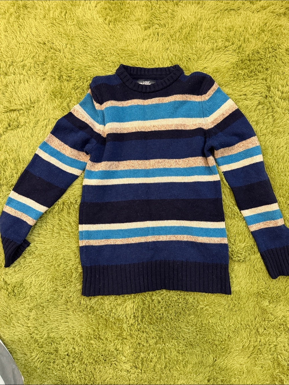 Striped Crewneck Sweater with Blue & Beige Bands